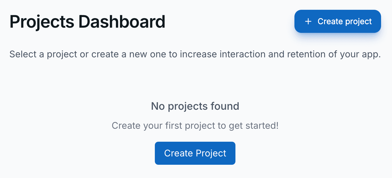 Dashboard project overview without projects
